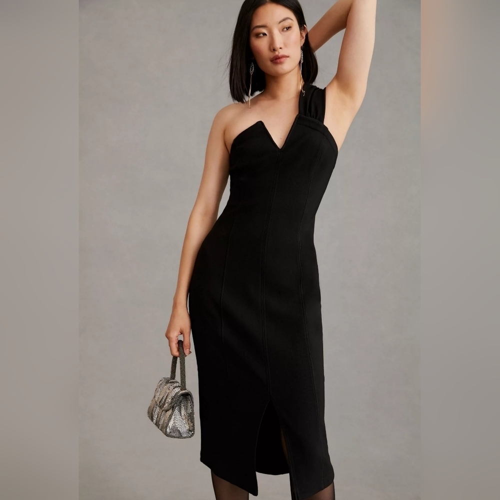 Maeve Women's One Shoulder Midi Black Dress Size 14